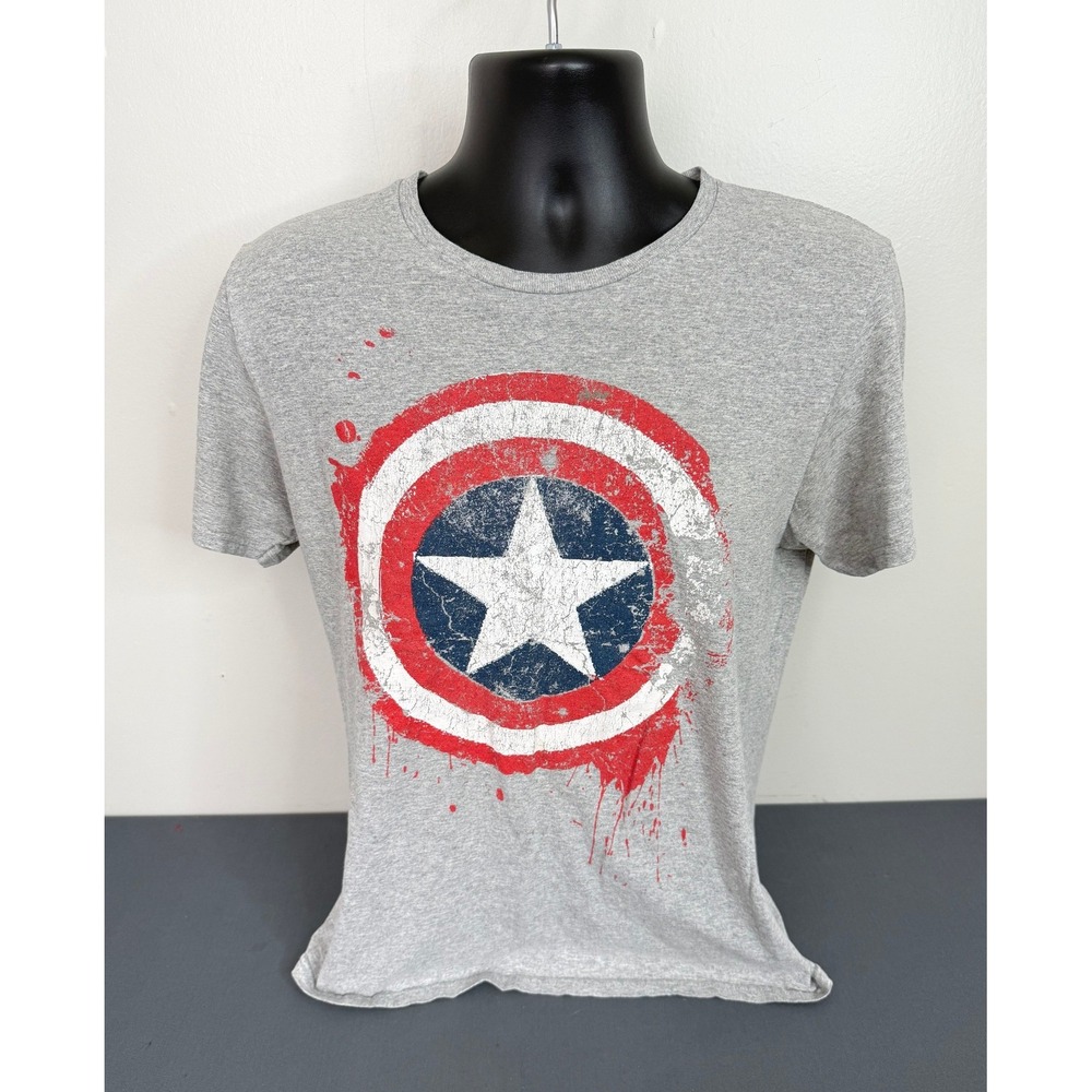 Marvel Men's Captain America Graphic Crew Neck Short Sleeve T-Shirt Gray Medium